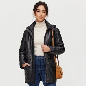 Seventh Avenue Vintage Black Leather Trench Coat | Detachable Hood | Goth Matrix